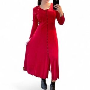 Vtg California Gold Rush red ponte knit red buttondown prairie maxi dress medium